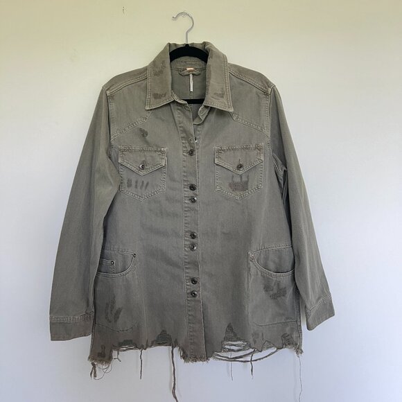 Free People Moon Child Heavyweight Distressed Shirt Jacket - Picture 2 of 6
